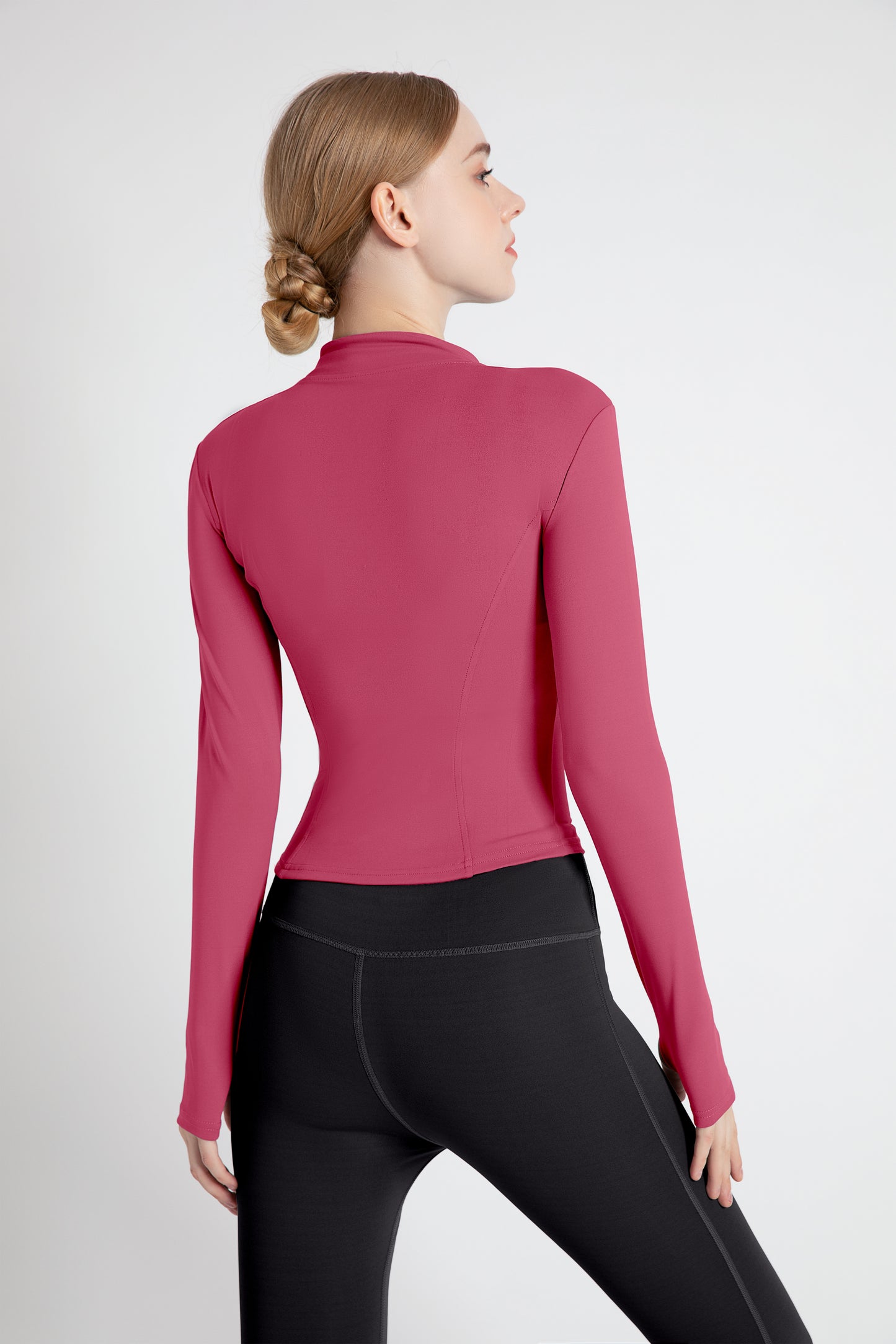 Women's Slimming Full-Zip Yoga Jacket | Stand-Up Collar Activewear with Thumb Holes