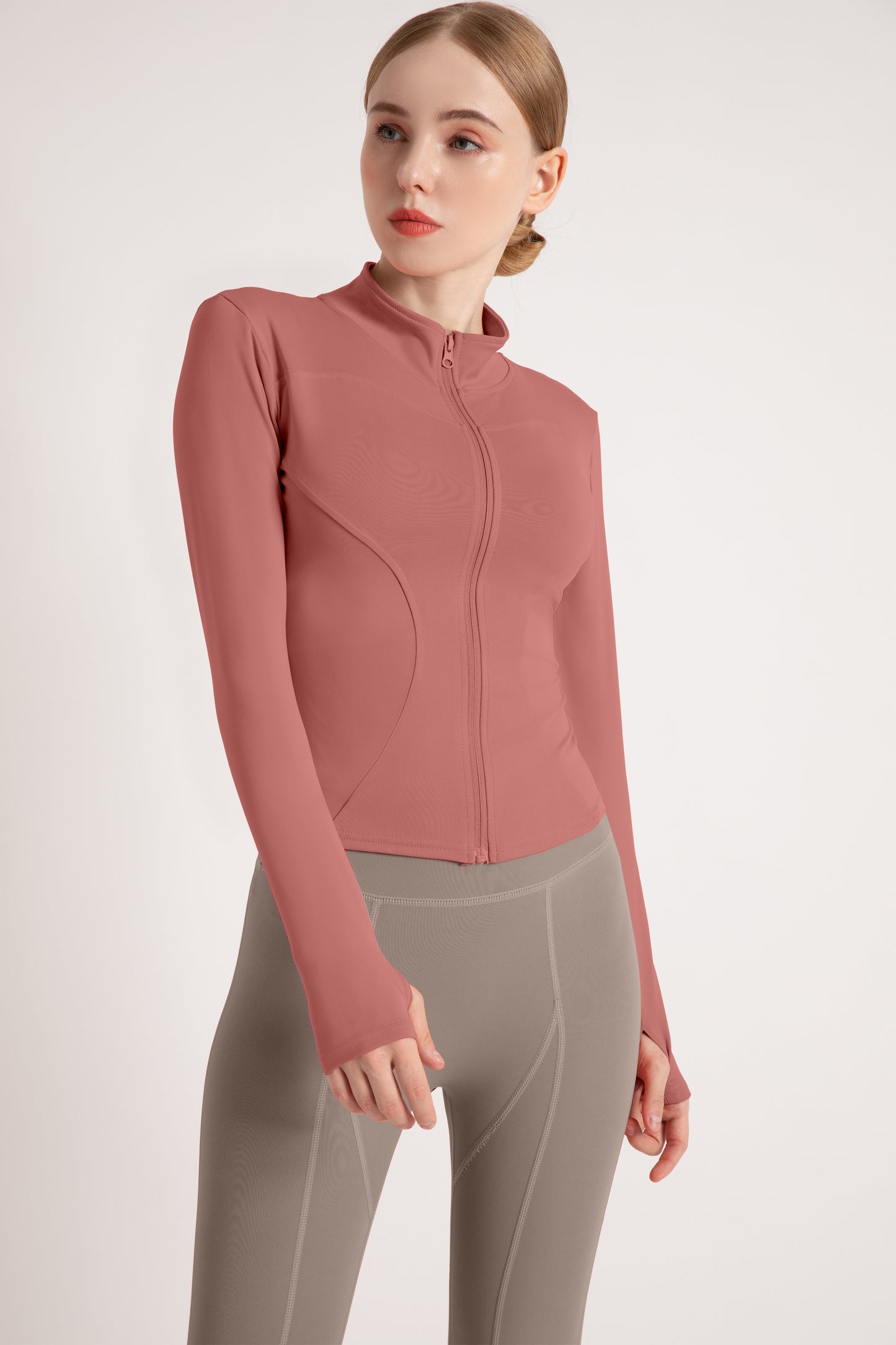 Women's Slimming Full-Zip Yoga Jacket | Stand-Up Collar Activewear with Thumb Holes