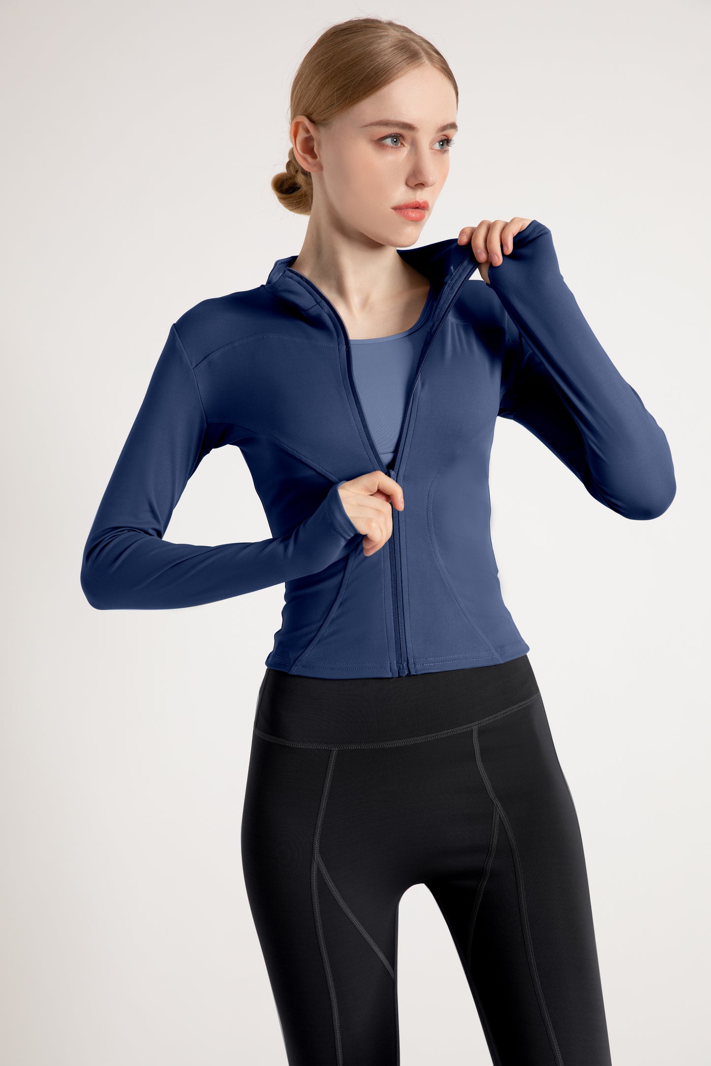 Women's Slimming Full-Zip Yoga Jacket | Stand-Up Collar Activewear with Thumb Holes