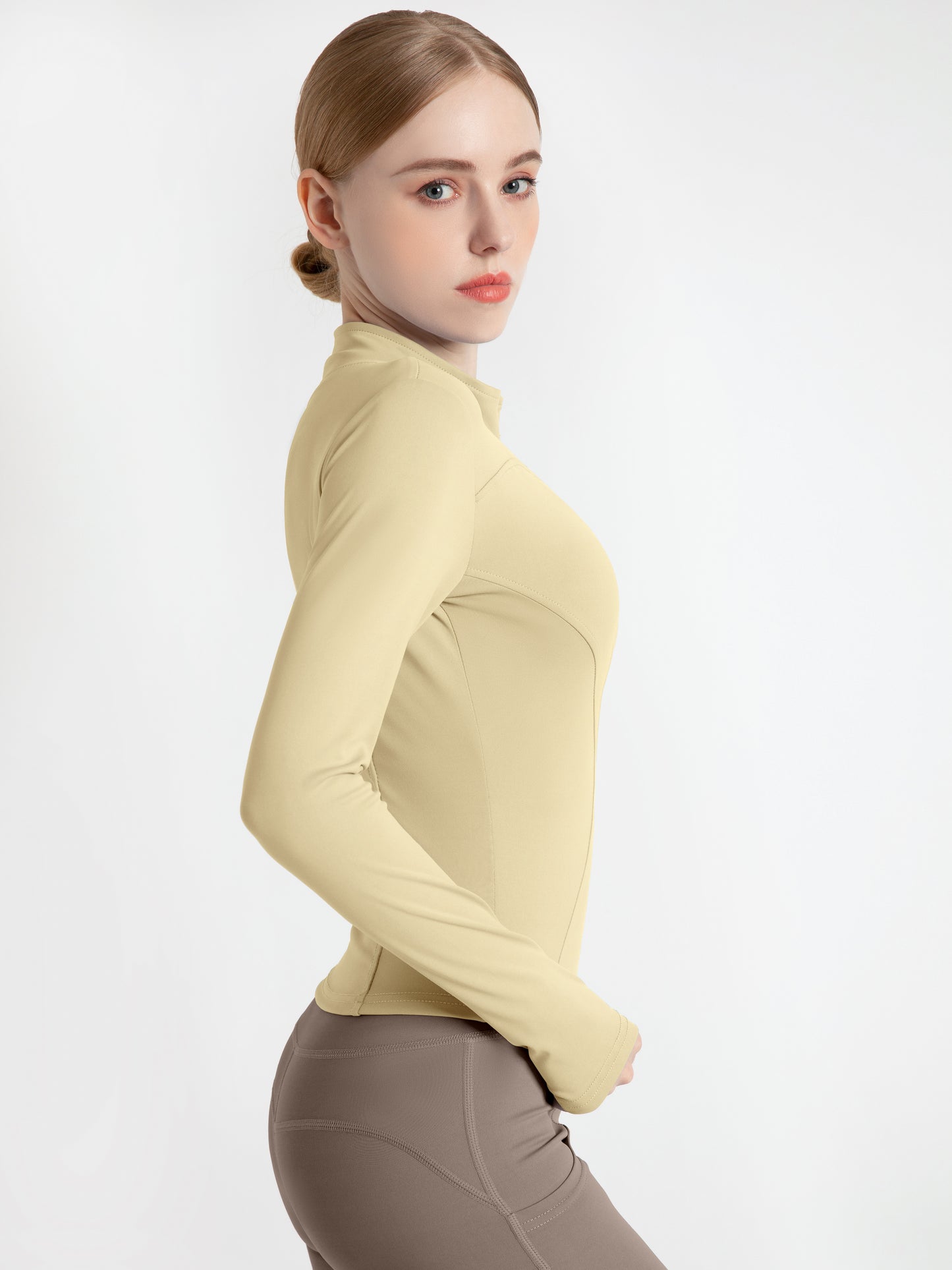 Women's Slimming Full-Zip Yoga Jacket | Stand-Up Collar Activewear with Thumb Holes