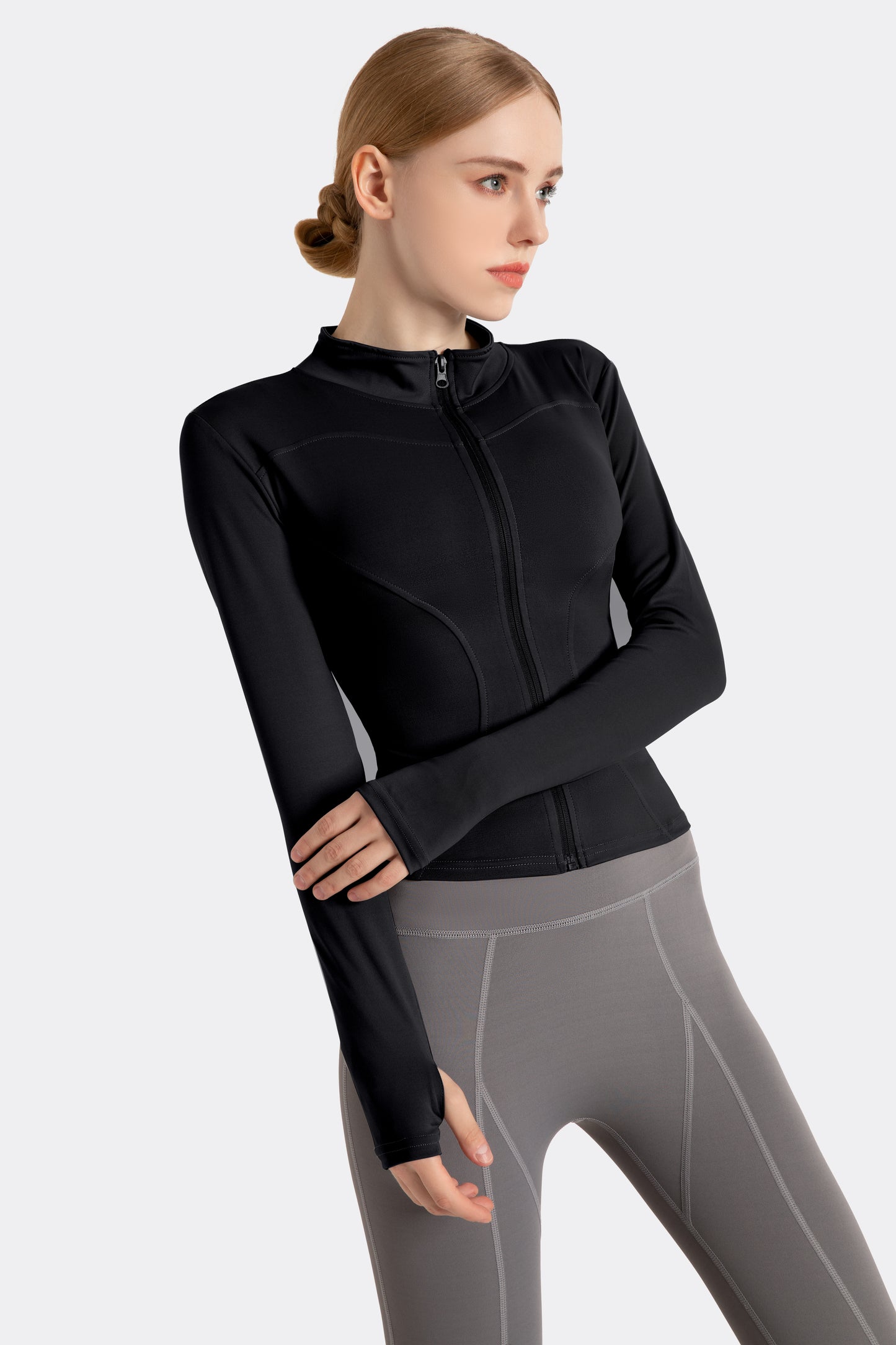 Women's Slimming Full-Zip Yoga Jacket | Stand-Up Collar Activewear with Thumb Holes