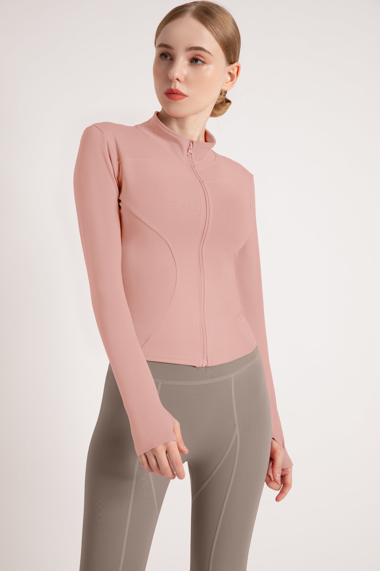 Women's Slimming Full-Zip Yoga Jacket | Stand-Up Collar Activewear with Thumb Holes