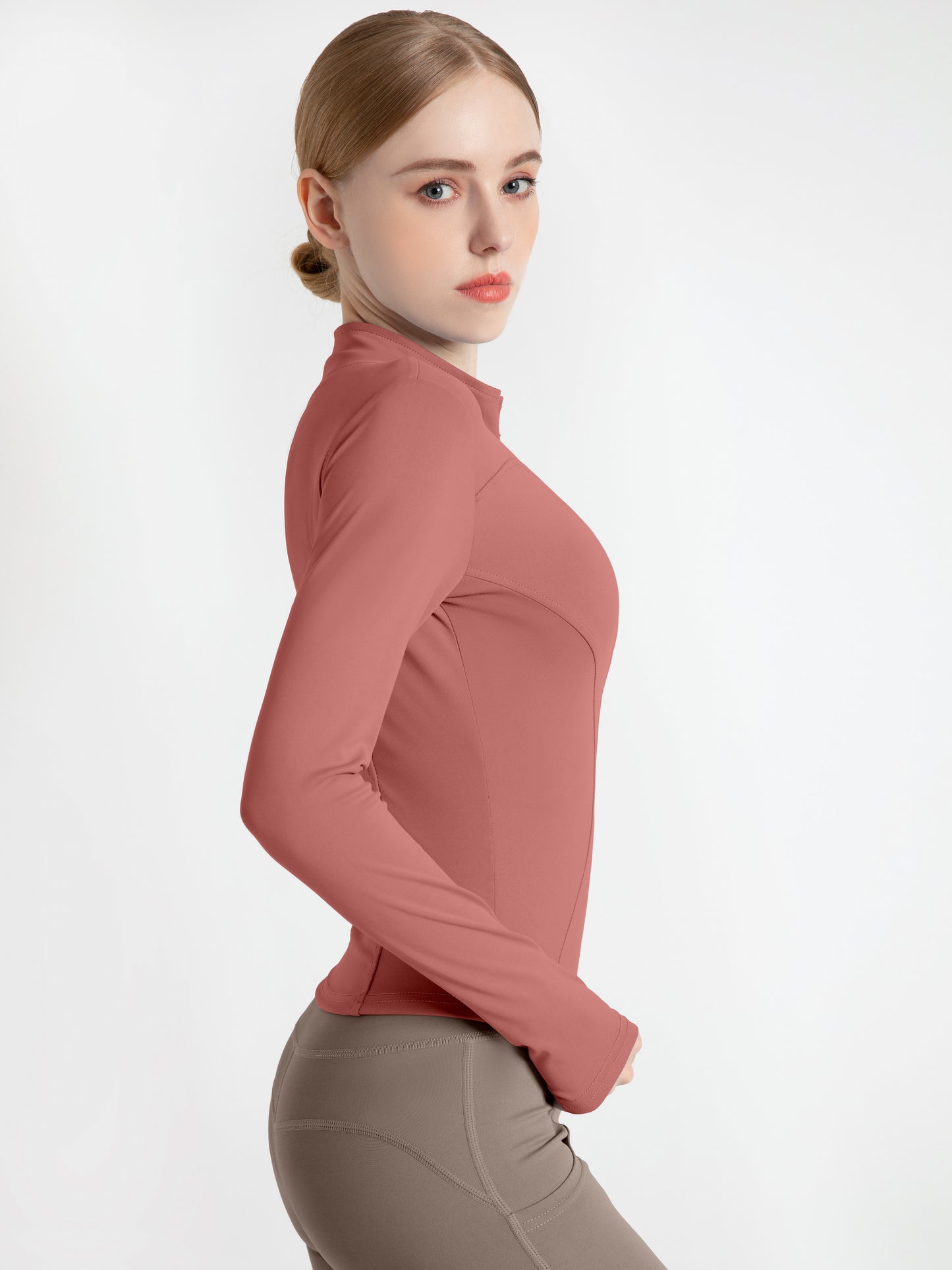 Women's Slimming Full-Zip Yoga Jacket | Stand-Up Collar Activewear with Thumb Holes