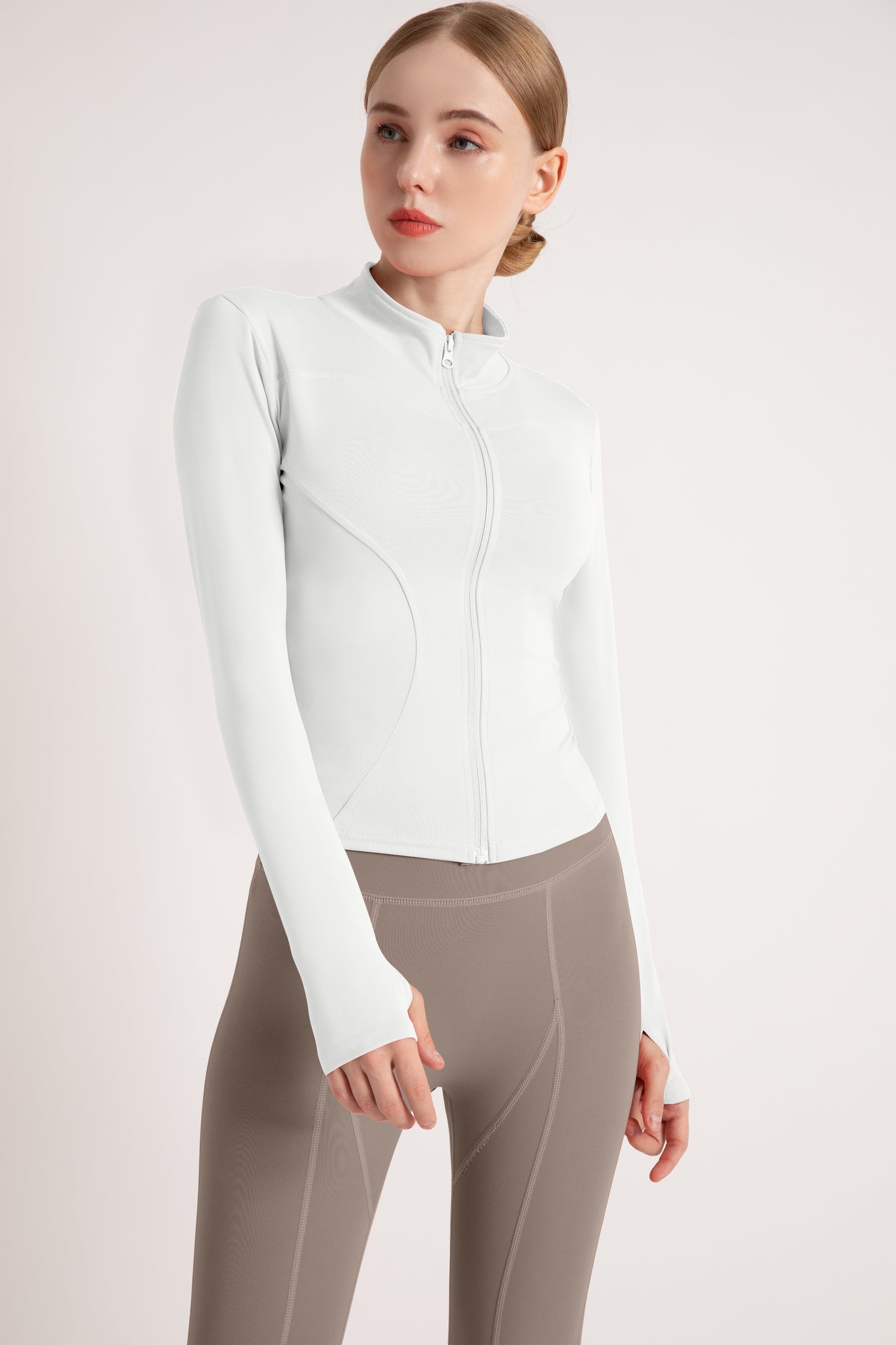 Women's Slimming Full-Zip Yoga Jacket | Stand-Up Collar Activewear with Thumb Holes