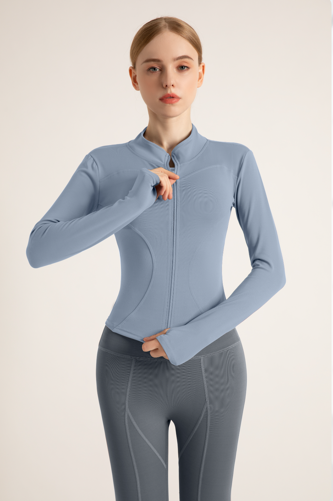 Women's Slimming Full-Zip Yoga Jacket | Stand-Up Collar Activewear with Thumb Holes