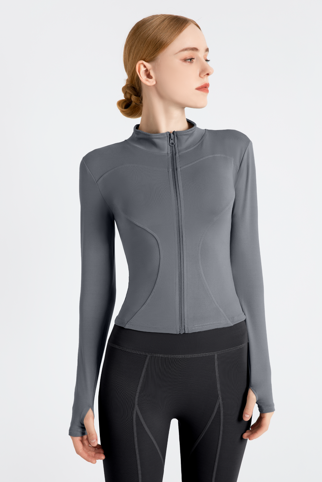 Women's Slimming Full-Zip Yoga Jacket | Stand-Up Collar Activewear with Thumb Holes